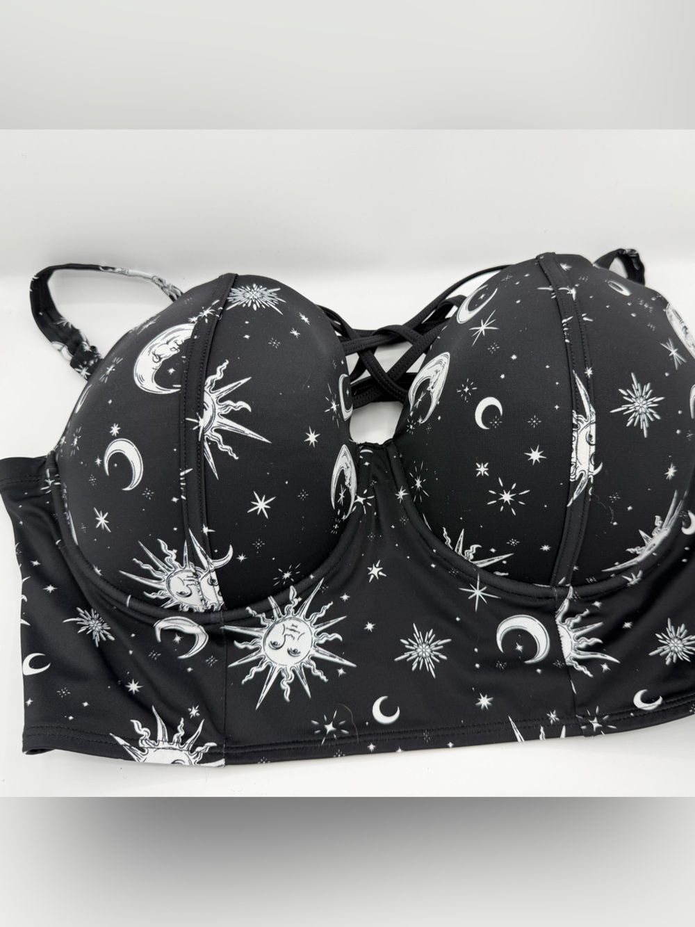 Torrid Black Celestial Print Longline faux lace up front Swim 2X